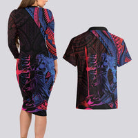 Samoan Pride Couples Matching Long Sleeve Bodycon Dress and Hawaiian Shirt The Tui Manua LT05 - Polynesian Pride