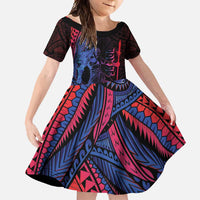 Samoan Pride Family Matching Off Shoulder Maxi Dress and Hawaiian Shirt The Tui Manua LT05 Daughter's Dress Black - Polynesian Pride