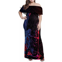 Samoan Pride Family Matching Off Shoulder Maxi Dress and Hawaiian Shirt The Tui Manua LT05 Mom's Dress Black - Polynesian Pride