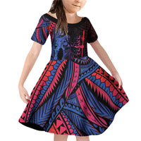 Samoan Pride Family Matching Off Shoulder Short Dress and Hawaiian Shirt The Tui Manua LT05 Daughter's Dress Black - Polynesian Pride