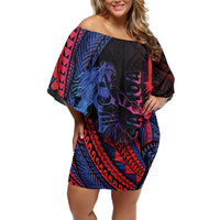 Samoan Pride Family Matching Off Shoulder Short Dress and Hawaiian Shirt The Tui Manua LT05 Mom's Dress Black - Polynesian Pride