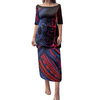 Samoan Pride Family Matching Puletasi and Hawaiian Shirt The Tui Manua LT05 Mom's Dress Black - Polynesian Pride