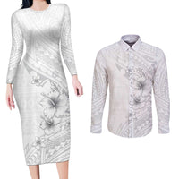 Lotu Tamaiti Samoa Couples Matching Long Sleeve Bodycon Dress and Long Sleeve Button Shirt White Sunday Polynesian Tribal Pattern Elegant Style LT05 White - Polynesian Pride
