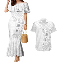 Lotu Tamaiti Samoa Couples Matching Mermaid Dress and Hawaiian Shirt White Sunday Polynesian Tribal Pattern Elegant Style LT05 White - Polynesian Pride
