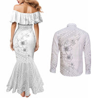 Lotu Tamaiti Samoa Couples Matching Mermaid Dress and Long Sleeve Button Shirt White Sunday Polynesian Tribal Pattern Elegant Style LT05 - Polynesian Pride