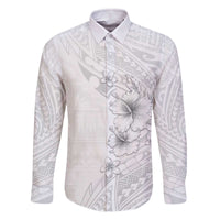 Lotu Tamaiti Samoa Family Matching Off Shoulder Short Dress and Hawaiian Shirt White Sunday Polynesian Tribal Pattern Elegant Style LT05 Dad's Shirt - Long Sleeve White - Polynesian Pride