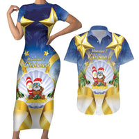 Niue Christmas Couples Matching Short Sleeve Bodycon Dress and Hawaiian Shirt Seashell Santa Beach Vibes LT05 Navy - Polynesian Pride