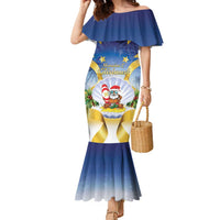 Niue Christmas Family Matching Mermaid Dress and Hawaiian Shirt Seashell Santa Beach Vibes LT05 Mom's Dress Navy - Polynesian Pride