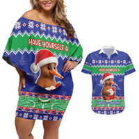 New Zealand Christmas Couples Matching Off Shoulder Short Dress and Hawaiian Shirt Have Yourself A Kiwi-tastic Christmas LT05 Blue - Polynesian Pride