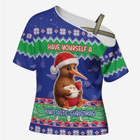 New Zealand Christmas Cross Shoulder Shirt Have Yourself A Kiwi-tastic Christmas LT05 Female Blue - Polynesian Pride