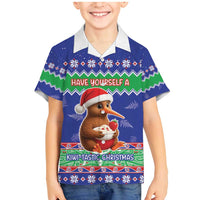 New Zealand Christmas Family Matching Mermaid Dress and Hawaiian Shirt Have Yourself A Kiwi-tastic Christmas LT05 Son's Shirt Blue - Polynesian Pride