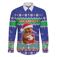 New Zealand Christmas Family Matching Off The Shoulder Long Sleeve Dress and Hawaiian Shirt Have Yourself A Kiwi-tastic Christmas LT05 Dad's Shirt - Long Sleeve Blue - Polynesian Pride