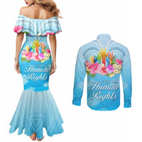 Universal Human Rights Month Couples Matching Mermaid Dress and Long Sleeve Button Shirt Polynesian Style LT05 - Polynesian Pride