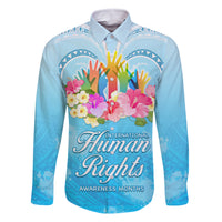 Universal Human Rights Month Family Matching Off Shoulder Short Dress and Hawaiian Shirt Polynesian Style LT05 Dad's Shirt - Long Sleeve Blue - Polynesian Pride