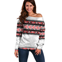 New Zealand Aotearoa Off Shoulder Sweater With Kowhaiwhai Pattern Red Version LT05 Women Red - Polynesian Pride