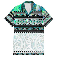New Zealand Aotearoa Family Matching Off Shoulder Short Dress and Hawaiian Shirt With Paua Shell Kowhaiwhai Pattern LT05 Dad's Shirt - Short Sleeve Green - Polynesian Pride