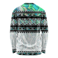 New Zealand Aotearoa Long Sleeve Shirt With Paua Shell Kowhaiwhai Pattern LT05 - Polynesian Pride