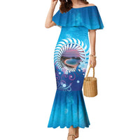 New Zealand Matapouri Beach Landscape Family Matching Mermaid Dress and Hawaiian Shirt LT05 Mom's Dress Blue - Polynesian Pride