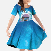 New Zealand Matapouri Beach Landscape Family Matching Off Shoulder Maxi Dress and Hawaiian Shirt LT05 Daughter's Dress Blue - Polynesian Pride