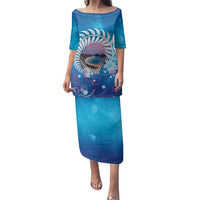 New Zealand Matapouri Beach Landscape Family Matching Puletasi and Hawaiian Shirt LT05 Mom's Dress Blue - Polynesian Pride