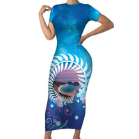 New Zealand Matapouri Beach Landscape Family Matching Short Sleeve Bodycon Dress and Hawaiian Shirt LT05 Mom's Dress Blue - Polynesian Pride