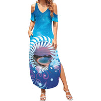 New Zealand Matapouri Beach Landscape Family Matching Summer Maxi Dress and Hawaiian Shirt LT05 Mom's Dress Blue - Polynesian Pride