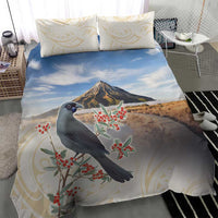 New Zealand Mount Taranaki Landscape Bedding Set Kokako Bird Polynesian Style