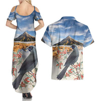 New Zealand Mount Taranaki Landscape Couples Matching Summer Maxi Dress and Hawaiian Shirt Kokako Bird Polynesian Style LT05 - Polynesian Pride