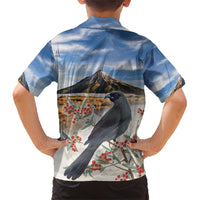 New Zealand Mount Taranaki Landscape Family Matching Short Sleeve Bodycon Dress and Hawaiian Shirt Kokako Bird Polynesian Style LT05 - Polynesian Pride