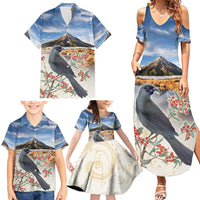 New Zealand Mount Taranaki Landscape Family Matching Summer Maxi Dress and Hawaiian Shirt Kokako Bird Polynesian Style LT05 - Polynesian Pride