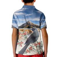 New Zealand Mount Taranaki Landscape Kid Polo Shirt Kokako Bird Polynesian Style LT05 - Polynesian Pride