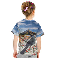 New Zealand Mount Taranaki Landscape Kid T Shirt Kokako Bird Polynesian Style LT05 - Polynesian Pride