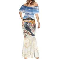 New Zealand Mount Taranaki Landscape Mermaid Dress Kokako Bird Polynesian Style LT05 - Polynesian Pride