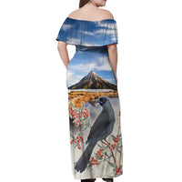 New Zealand Mount Taranaki Landscape Off Shoulder Maxi Dress Kokako Bird Polynesian Style LT05 - Polynesian Pride