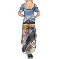 New Zealand Mount Taranaki Landscape Summer Maxi Dress Kokako Bird Polynesian Style LT05 - Polynesian Pride