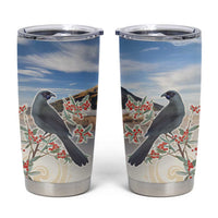 New Zealand Mount Taranaki Landscape Tumbler Cup Kokako Bird Polynesian Style LT05 Blue - Polynesian Pride