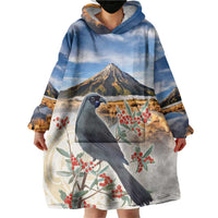 New Zealand Mount Taranaki Landscape Wearable Blanket Hoodie Kokako Bird Polynesian Style LT05 - Polynesian Pride