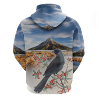 New Zealand Mount Taranaki Landscape Zip Hoodie Kokako Bird Polynesian Style LT05 - Polynesian Pride
