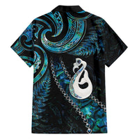 New Zealand Aotearoa Family Matching Off The Shoulder Long Sleeve Dress and Hawaiian Shirt Maori Manaia Paua Shell Glitter Turquoise LT05 - Polynesian Pride