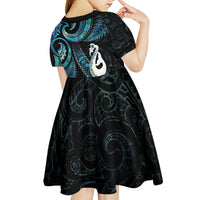 New Zealand Aotearoa Kid Short Sleeve Dress Maori Manaia Paua Shell Glitter Turquoise LT05 - Polynesian Pride