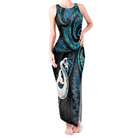 New Zealand Aotearoa Tank Maxi Dress Maori Manaia Paua Shell Glitter Turquoise LT05 Women Turquoise - Polynesian Pride