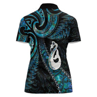 New Zealand Aotearoa Women Polo Shirt Maori Manaia Paua Shell Glitter Turquoise