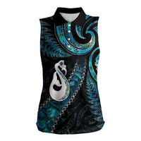 New Zealand Aotearoa Women Sleeveless Polo Shirt Maori Manaia Paua Shell Glitter Turquoise LT05 Female Turquoise - Polynesian Pride
