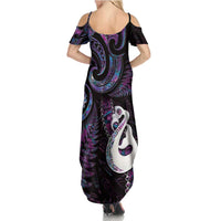 New Zealand Aotearoa Family Matching Summer Maxi Dress and Hawaiian Shirt Maori Manaia Paua Shell Glitter Purple LT05 - Polynesian Pride