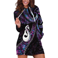 New Zealand Aotearoa Hoodie Dress Maori Manaia Paua Shell Glitter Purple LT05 Purple - Polynesian Pride