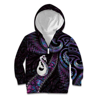 New Zealand Aotearoa Kid Hoodie Maori Manaia Paua Shell Glitter Purple LT05 Zip Hoodie Purple - Polynesian Pride