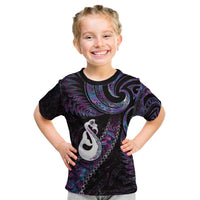 New Zealand Aotearoa Kid T Shirt Maori Manaia Paua Shell Glitter Purple LT05 Purple - Polynesian Pride