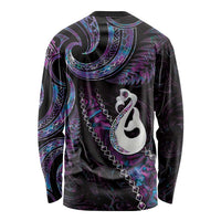 New Zealand Aotearoa Long Sleeve Shirt Maori Manaia Paua Shell Glitter Purple LT05 - Polynesian Pride