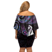 New Zealand Aotearoa Off Shoulder Short Dress Maori Manaia Paua Shell Glitter Purple LT05 - Polynesian Pride