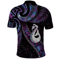 New Zealand Aotearoa Polo Shirt Maori Manaia Paua Shell Glitter Purple LT05 - Polynesian Pride